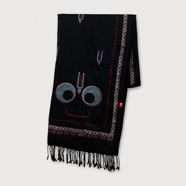 SHYAMAL - Jagannath Black Block Printed Handloom Khadi Stole