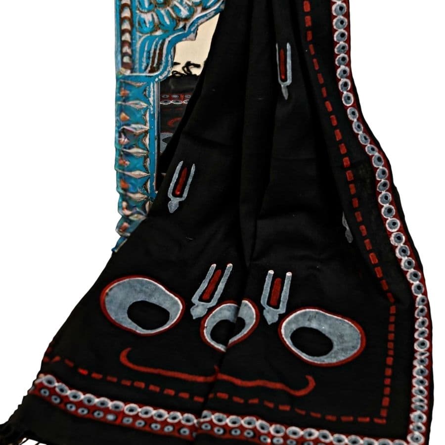 Jagannath Black Block Printed Handloom Khadi Stole