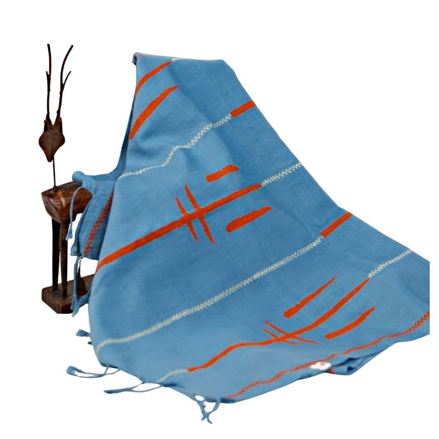 Trishul Block Printed Blue Handloom Khadi Stoles
