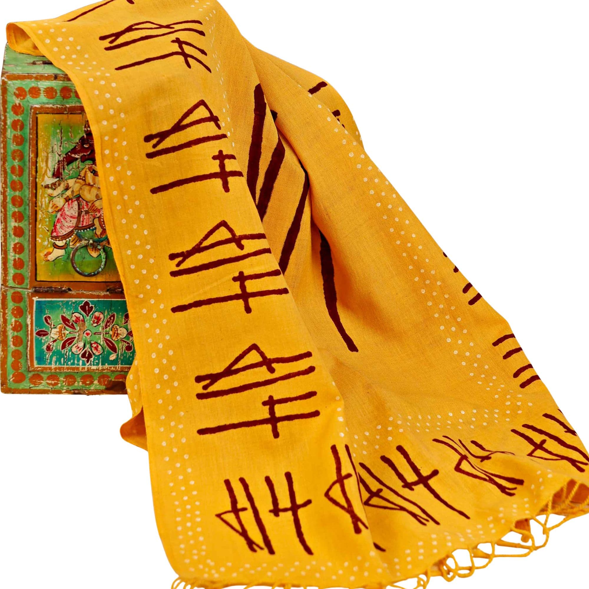 Shri RAM Mustard Yellow Block Printed Handloom Khadi Stole